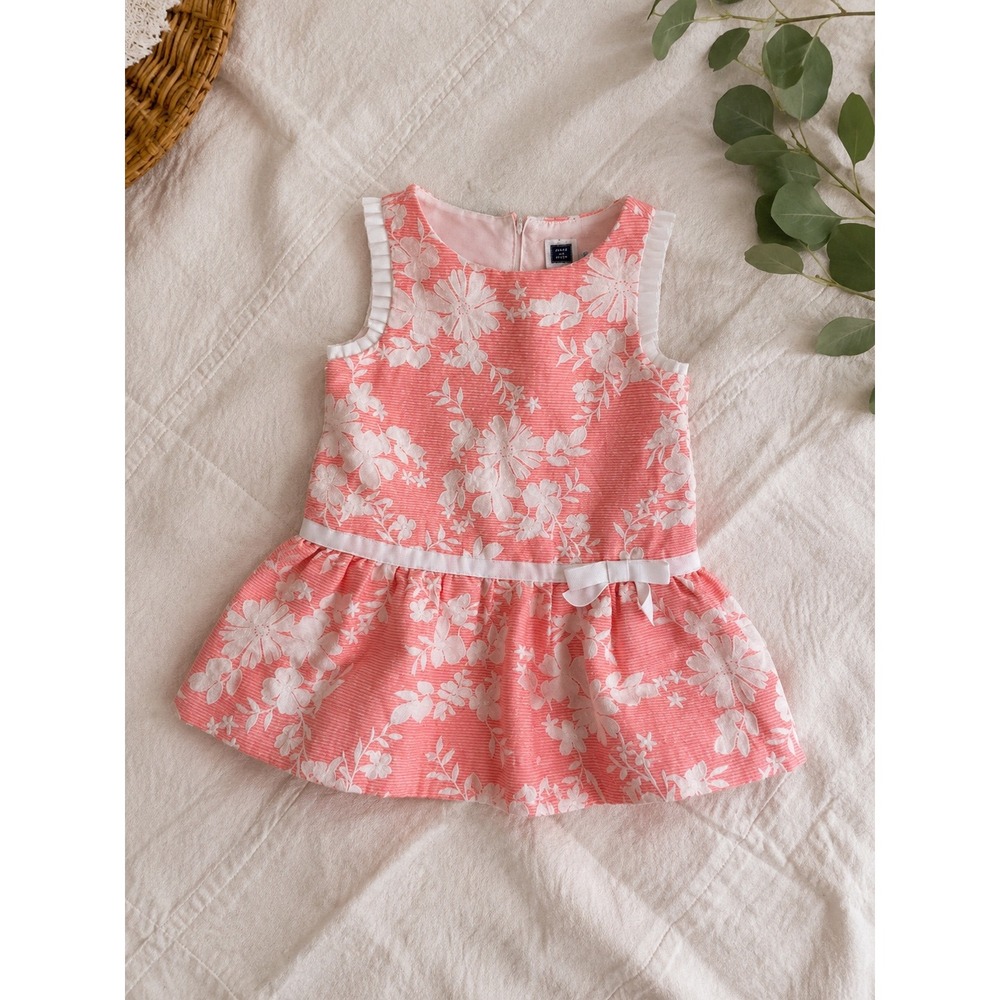 Janie and Jack Coral Pink White Floral Sleeveless Dress Baby Girls 6-12 Months